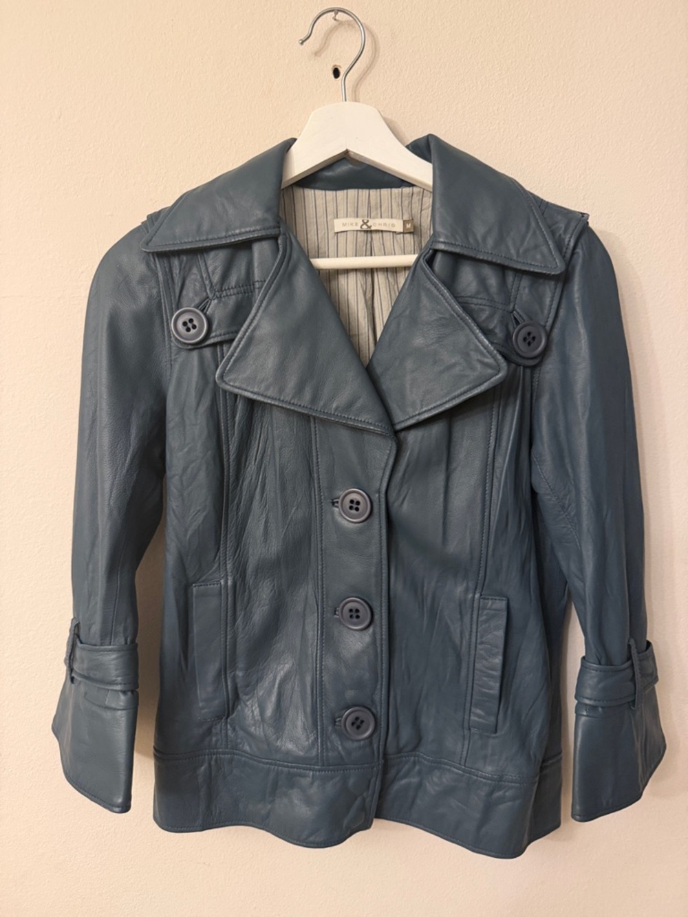 Mike & Chris Teal Leather Button-Front Jacket